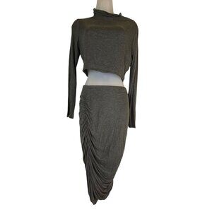 Fashion Nova Large Charcoal Gray Crop Top Ruched Bodycon Skirt Two Piece Set HOT